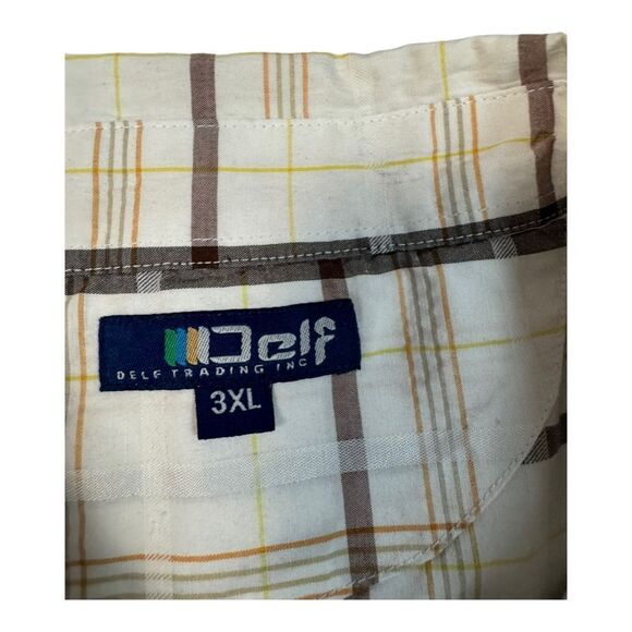 Delf Trading Inc Mens Size 3XL Long Sleeve Beige Striped Brown Button Up Shirt - Picture 3 of 13